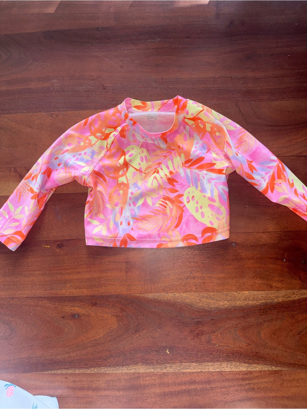 wonder nation Pink & Orange Leaf Print Long Sleeve Rash Guard‎